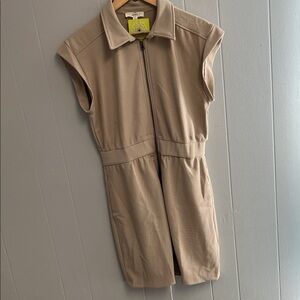 NWT Entro Tan Zip-Up Dress Large Textured Ribbed New with Tags